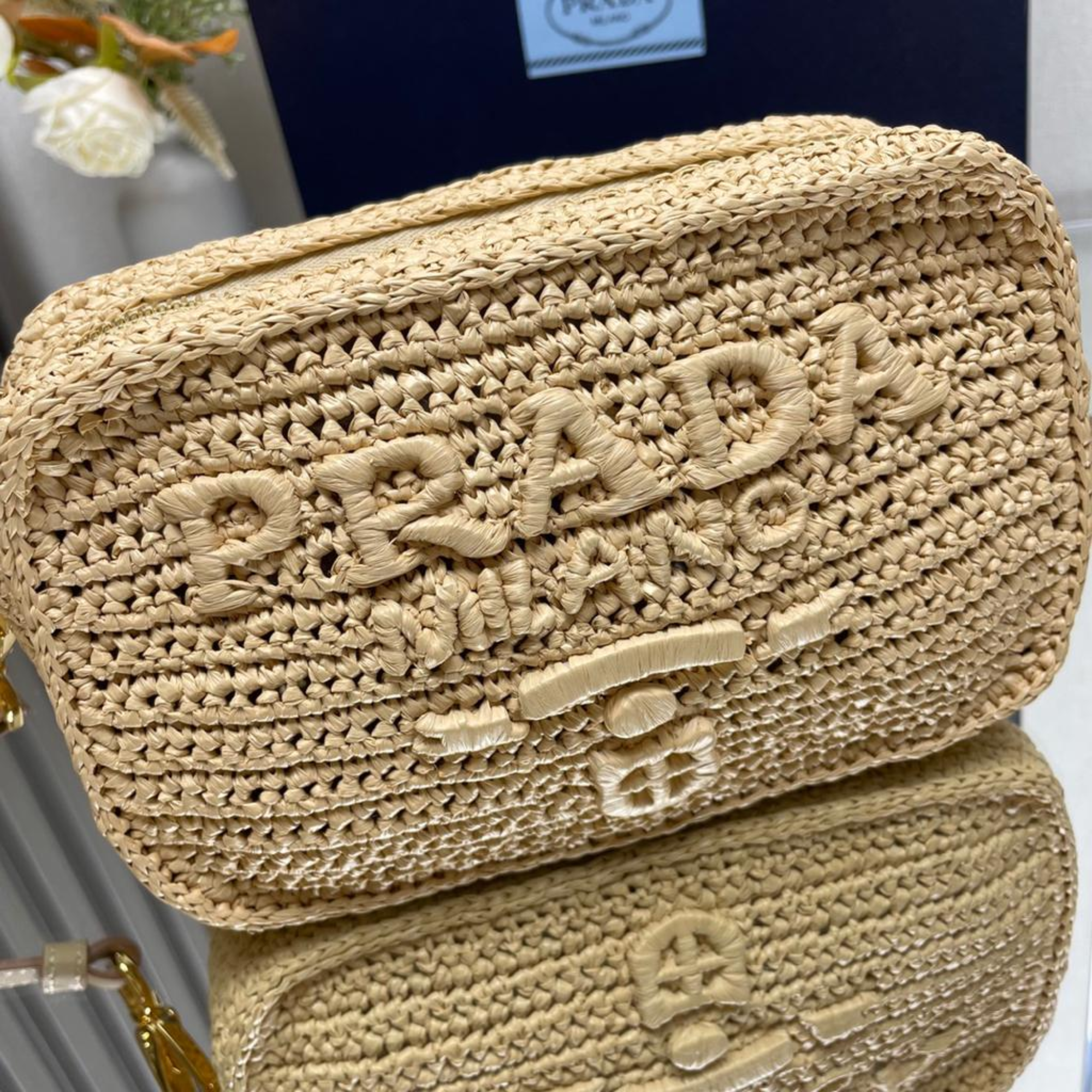 Prada Crochet Prada Brique Bag Natural 20Cm