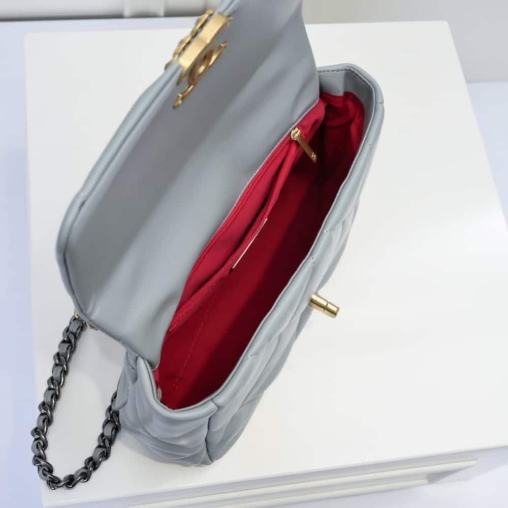 Chanel 19 Flap Bag Shiny Gold And Silver Tone Light Blue 26Cm