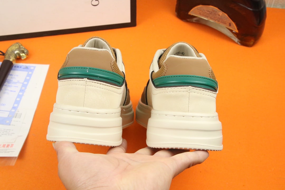 Gucci Gg Sneaker Leather In Beige And Green