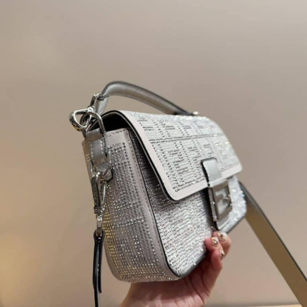 Fendi Baguette Crystal Trim Silver 25Cm