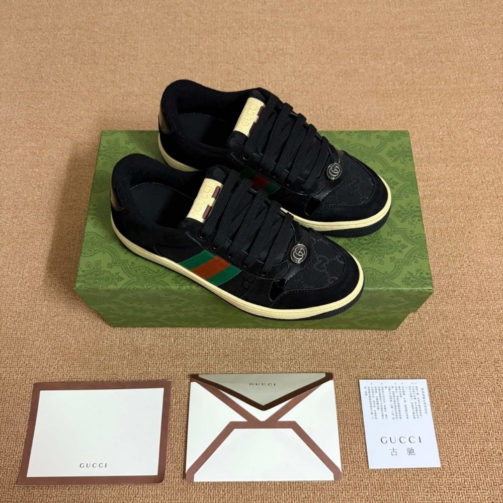 Gucci Women Screener Sneaker Black Leather 840305 FAES7 1059