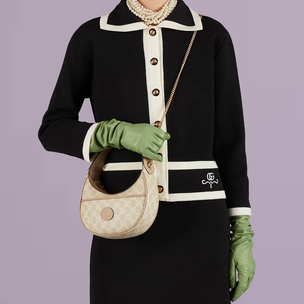 Gucci Half-Moon-Shaped Mini Bag with Interlocking G Oatmeal