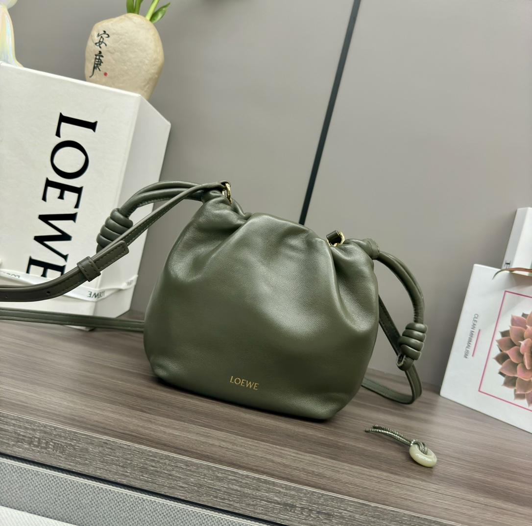 LOEWE-Mini Flamenco clutch in nappa calfskin-Khaki Green