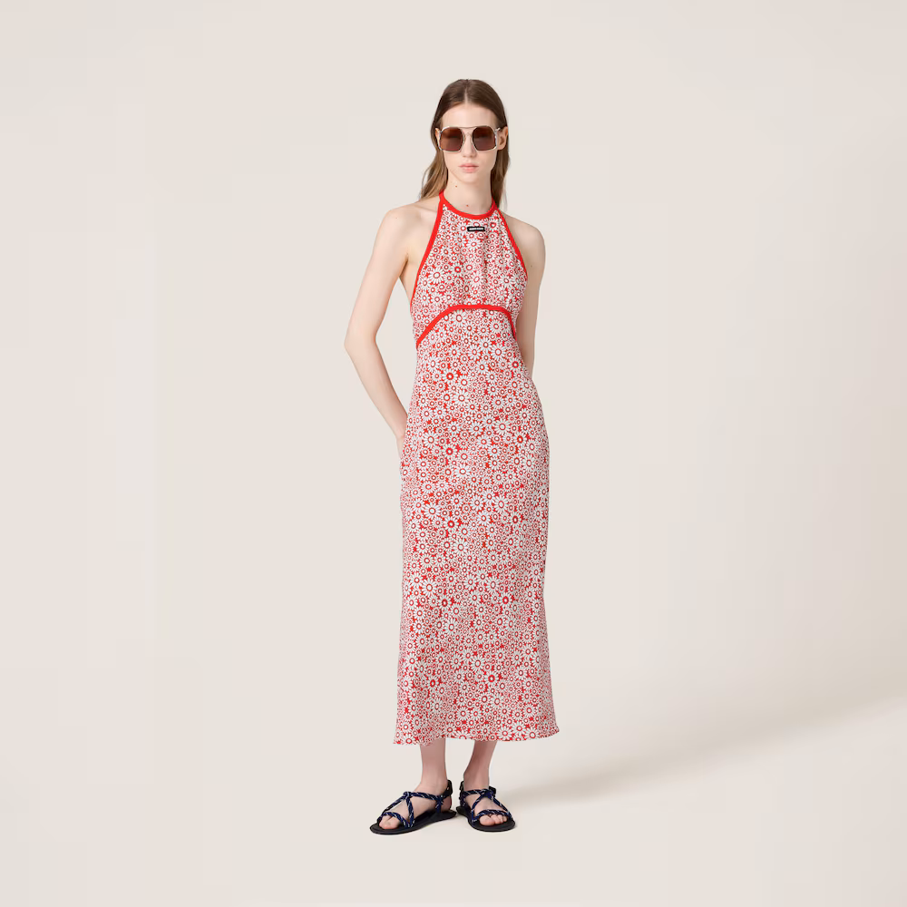 MiuMiu Long floral print crepe de chine dress