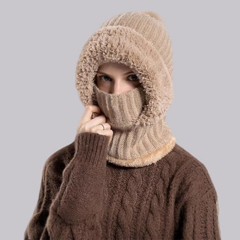 Women's Knitted Beanie Hat with Face Cover