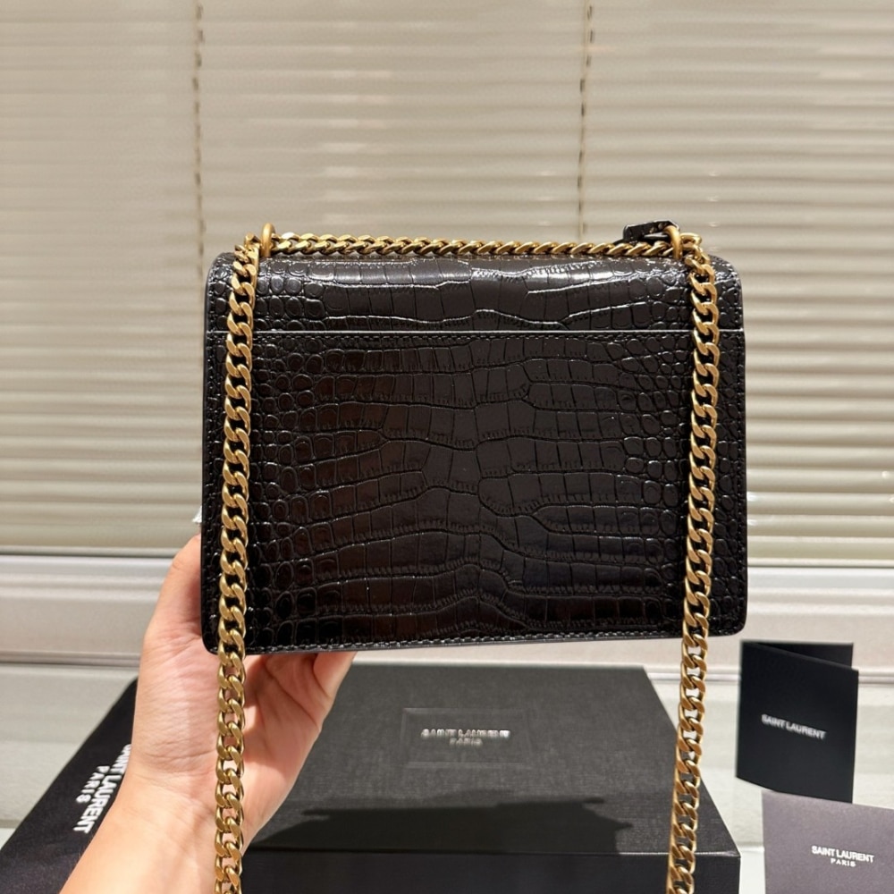 Saint Laurent Sunset Medium In Crocodile Embossed Leather Black 22cm 442906dnd0j1000