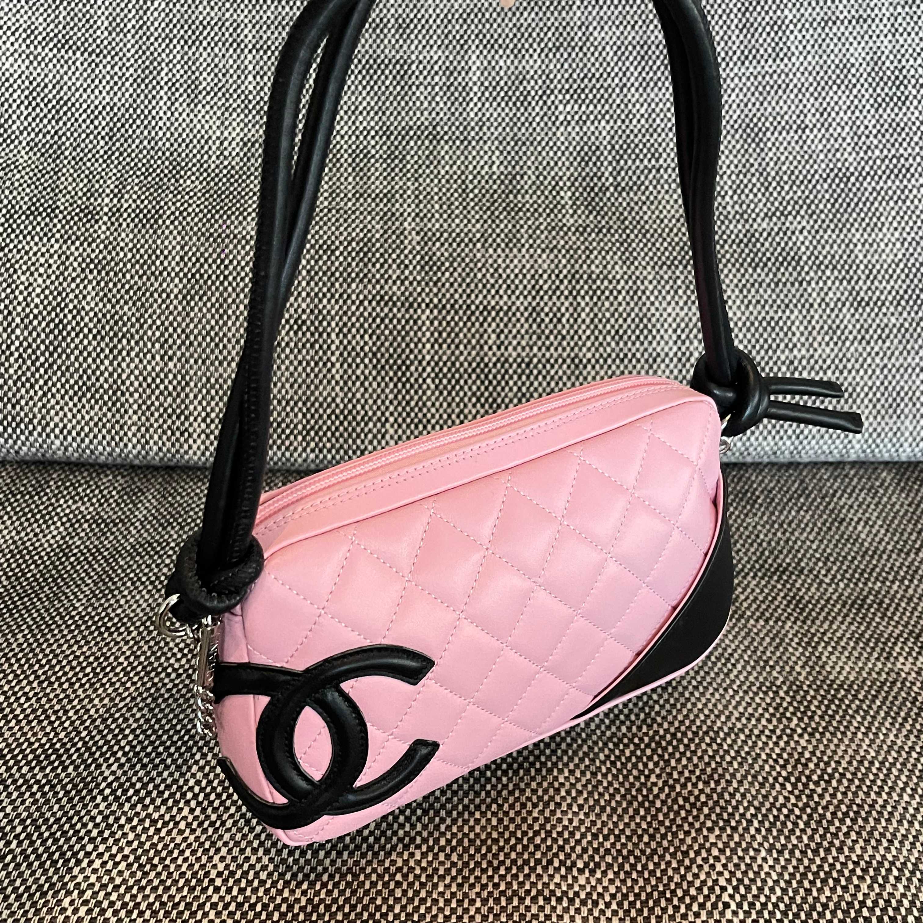 Vintage Cambon Quilted Lambskin Camera Bag in Pink & Black