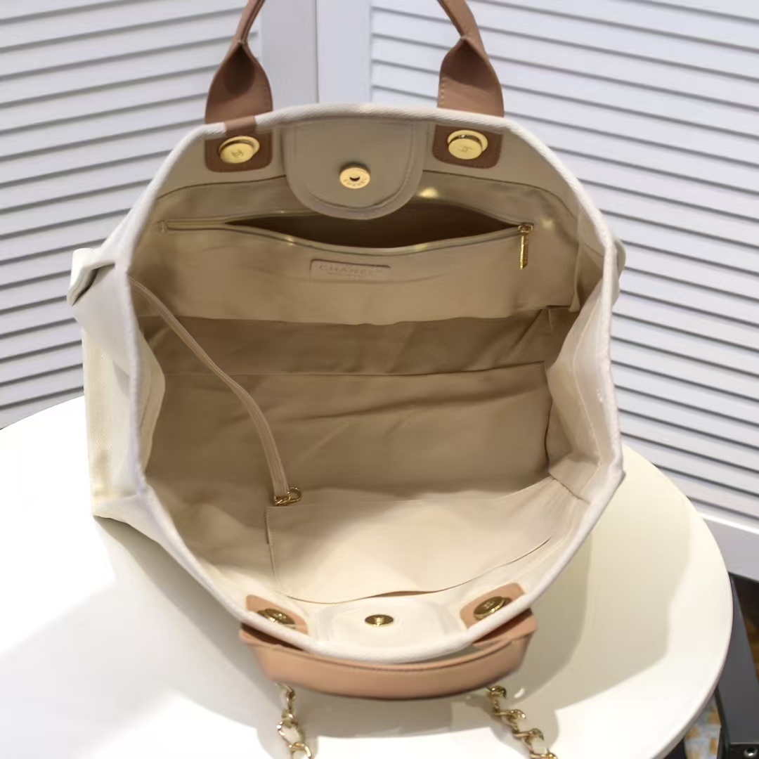Chanel Cc Canvas Pearl Deauville Beige 38cm