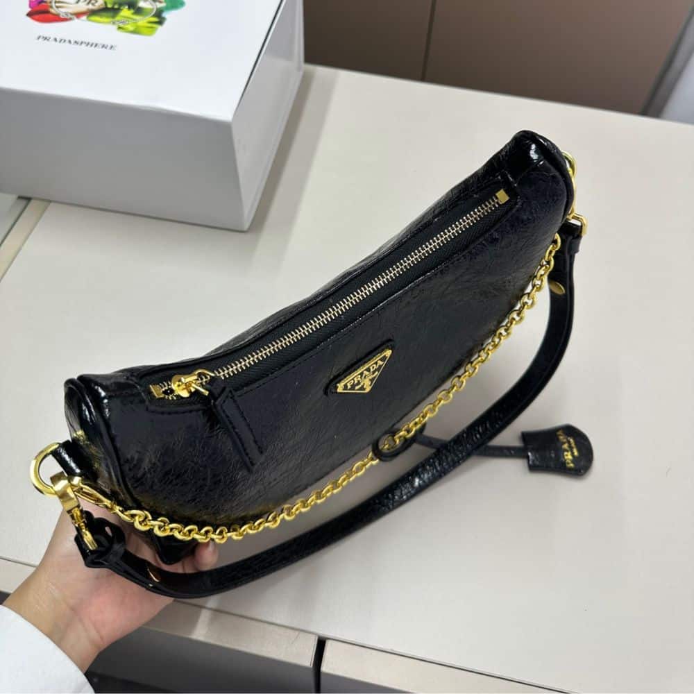 Prada Re Edition Mini Bag In Naplak Patent Leather Black 28Cm