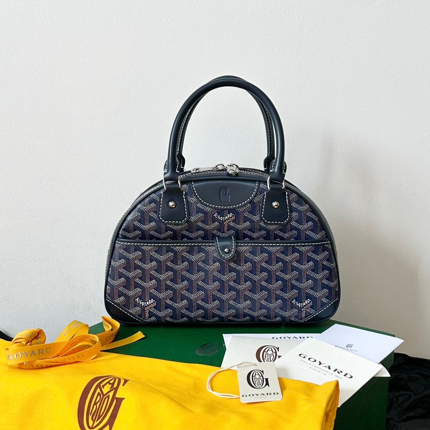 Goyard Goya Bowling Ball Small Navy Blue Canvas 27cm