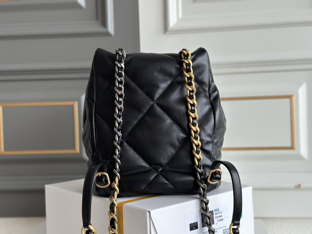 19 Backpack in Black Lambskin with Mixed Gold & Silver Hardware (Model AS4223)