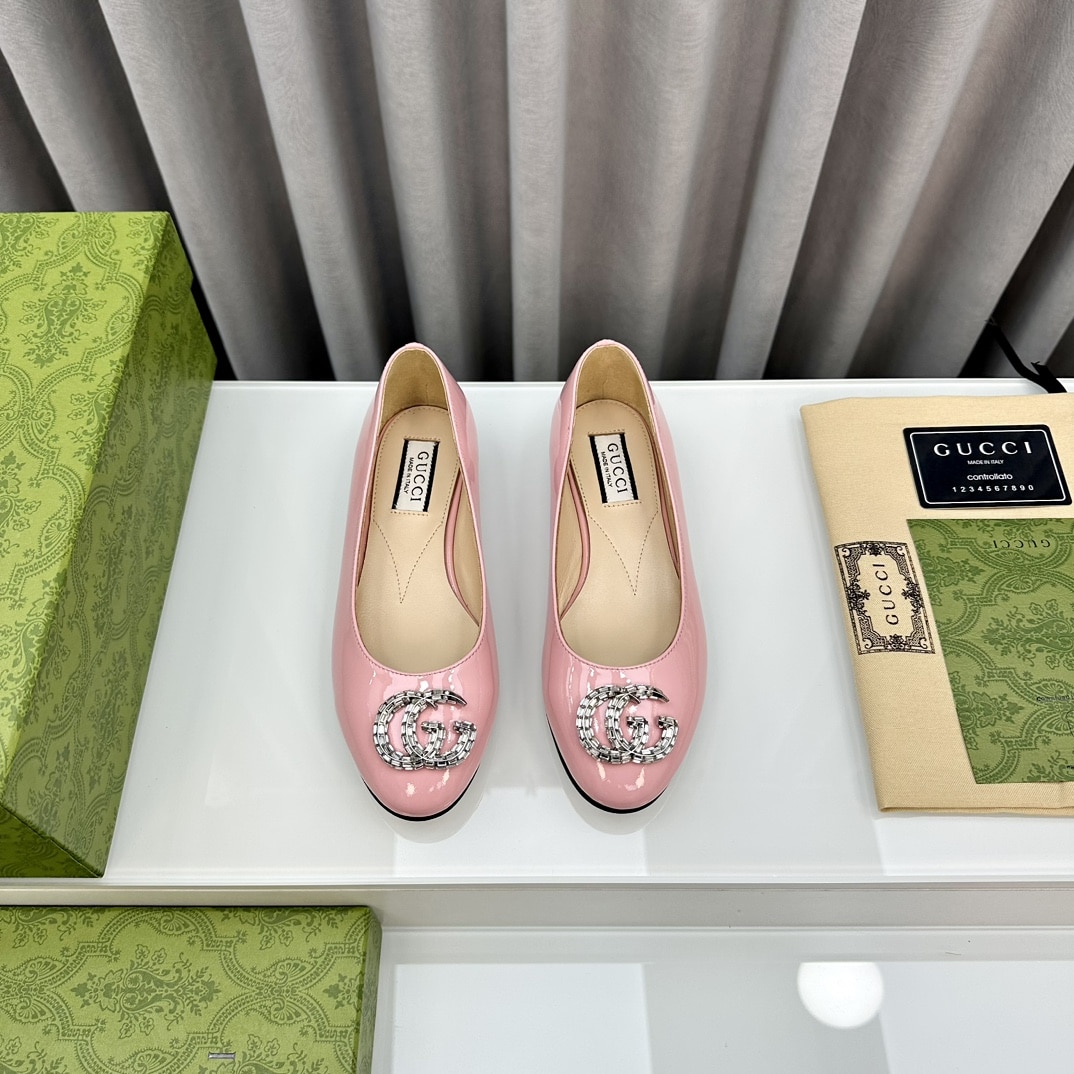 Gucci Crystal Gg Women’S Ballet Flat Pink