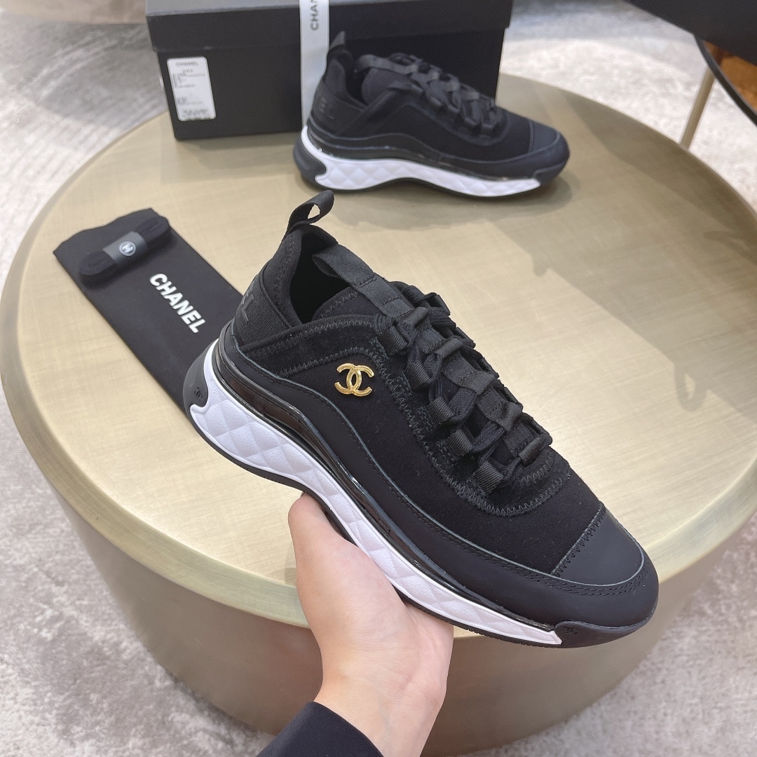 Chanel Logo Low Top Trainer Sneakers Black G35617