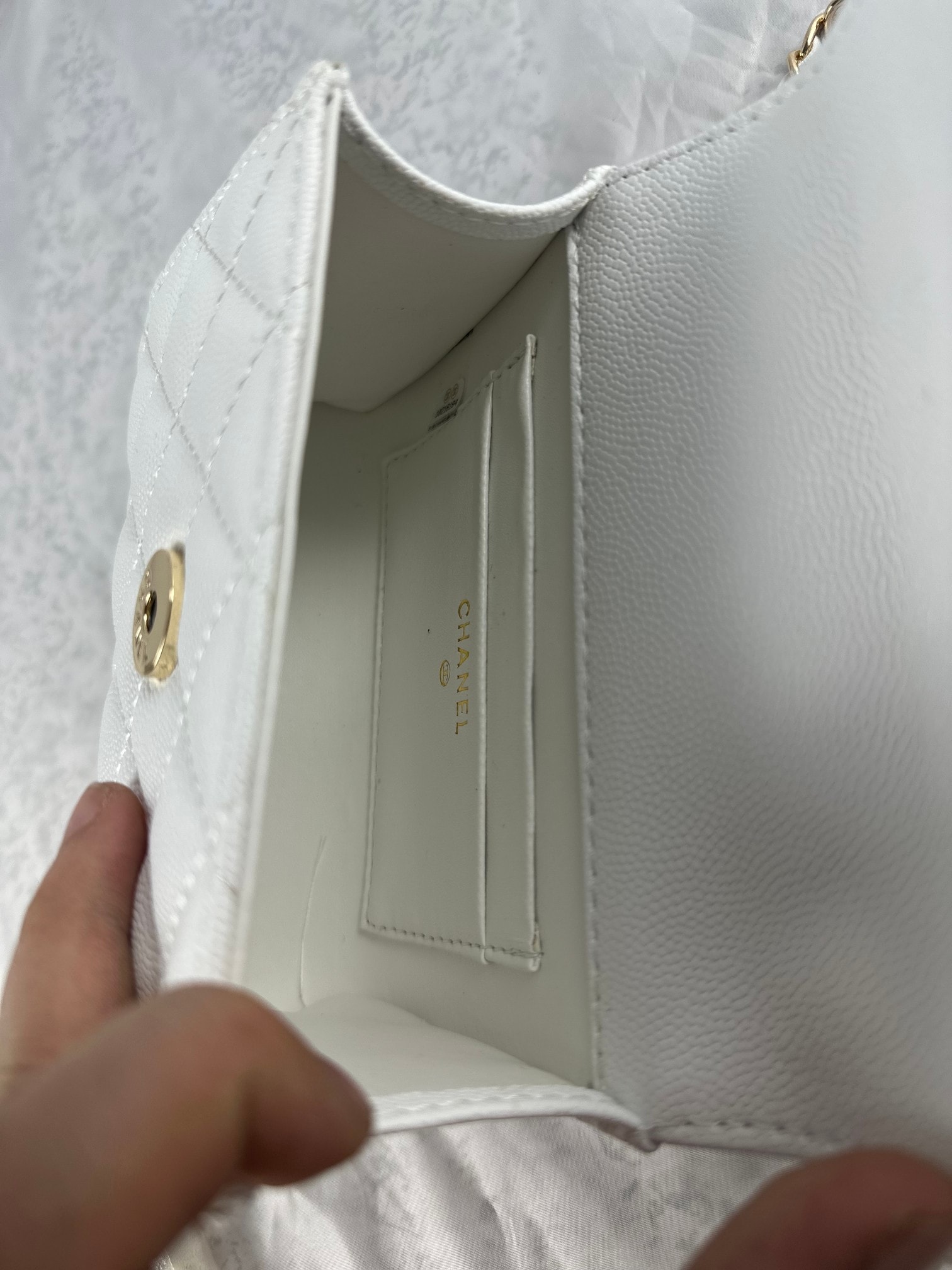 Chanel Top Handle Clutch With Chain In Caviar White 15Cm/5in