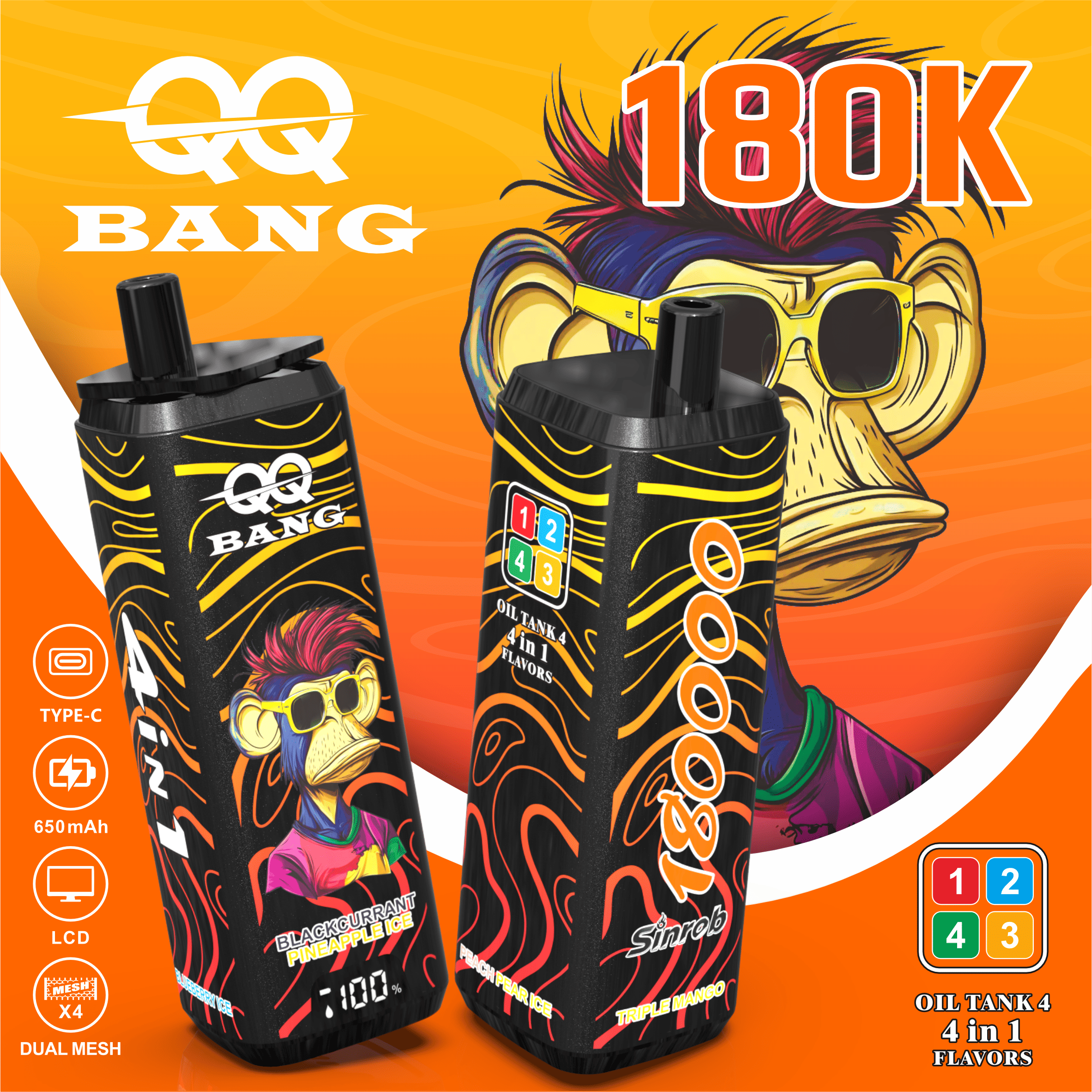 QQ BANG 180K Puffs Prefilled Hookah Vape |  Rechargeable