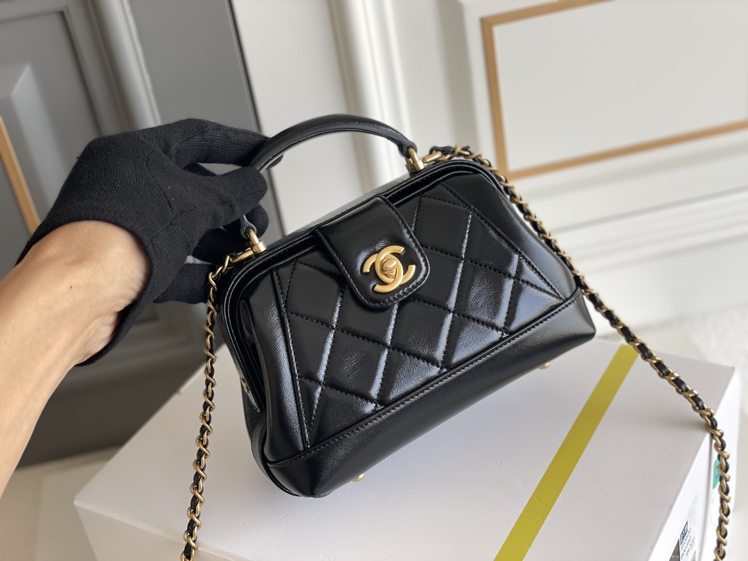 24A Mini Cocodoc Doctor Bag in Black Shiny Aged Lambskin with Aged Gold-Tone Hardware (Model AS4109)