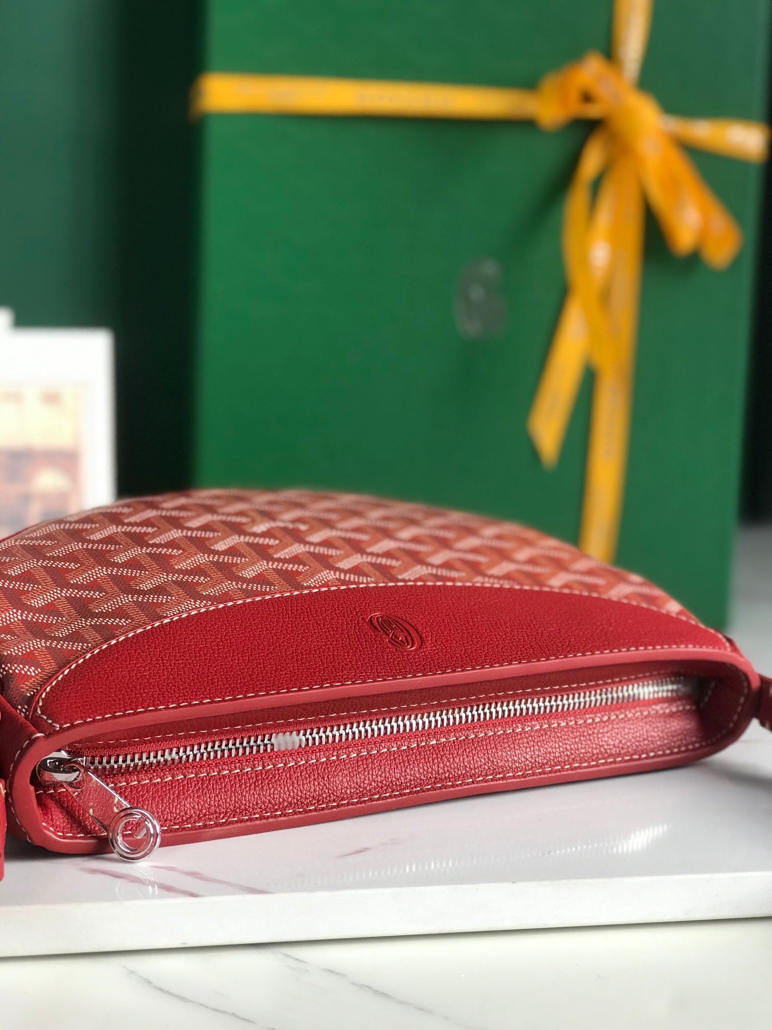 Goyard Hirondelle Bag 25 Cm Classic Red Lambskin And Goyardine Canvas