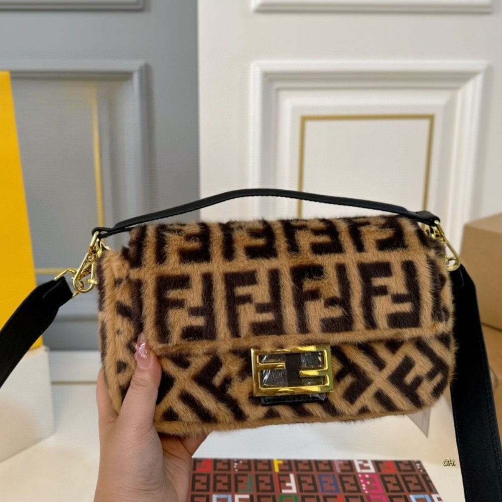 Fendi Baguette Sheepskin Bag Brown 26Cm