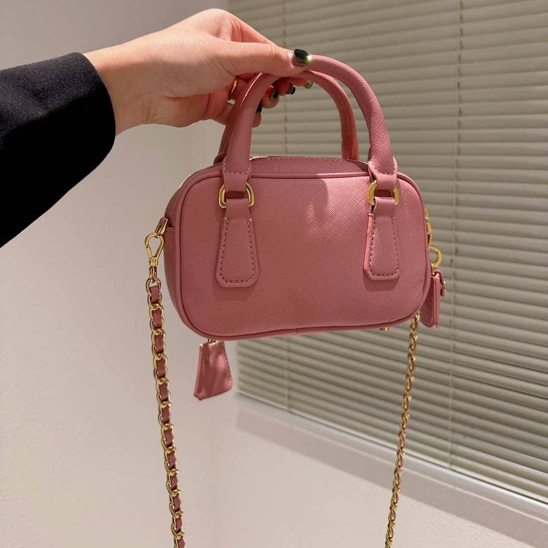Prada Saffiano Lux Signature Mini Bauletto Bag Pink 19Cm
