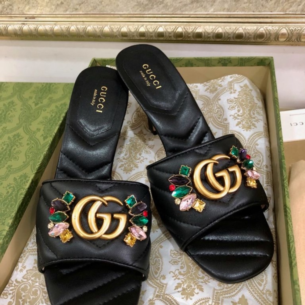 Gucci Women’s Flower Double G Slide Sandal Black