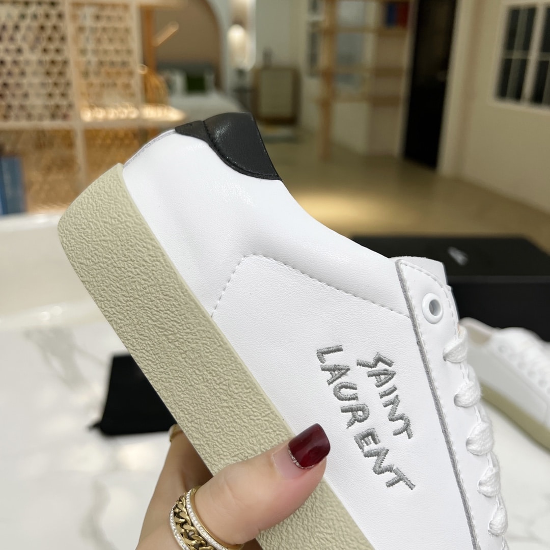 Saint Laurent Court Classic Embroidered Sneakers Black And White
