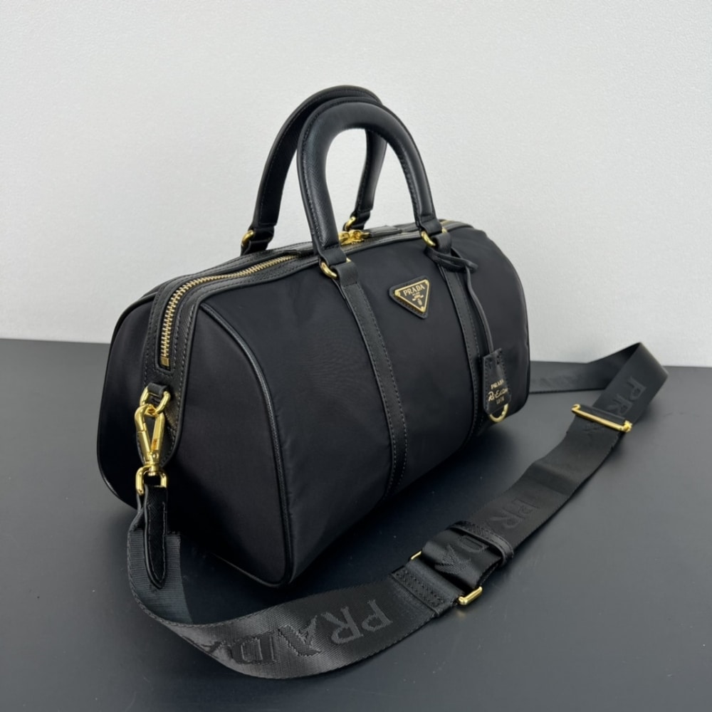 Prada Re Edition 1978 Re Nylon X Saffiano Medium Top Handle Bag Black 31Cm