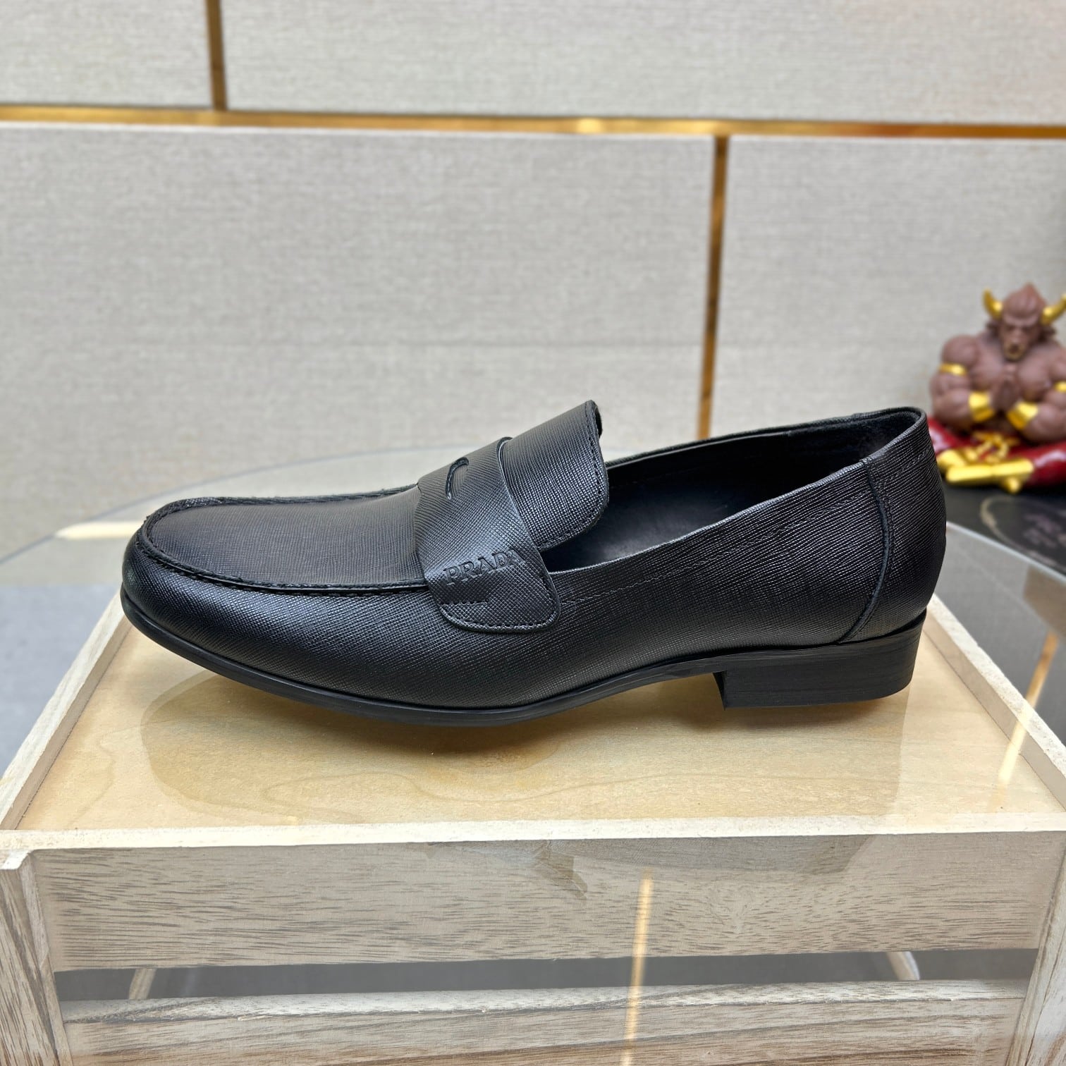 Prada Saffiano Leather Penny Loafers Black