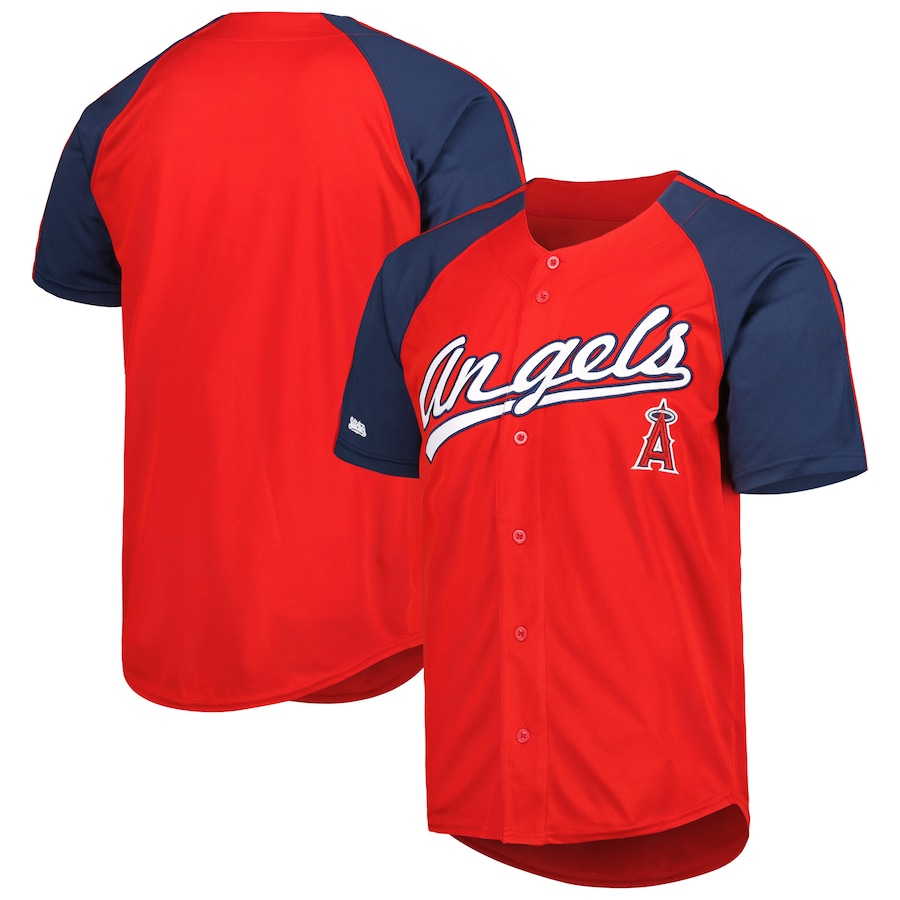 Los Angeles Angels Stitches Button-Down Raglan Fashion Jersey Red