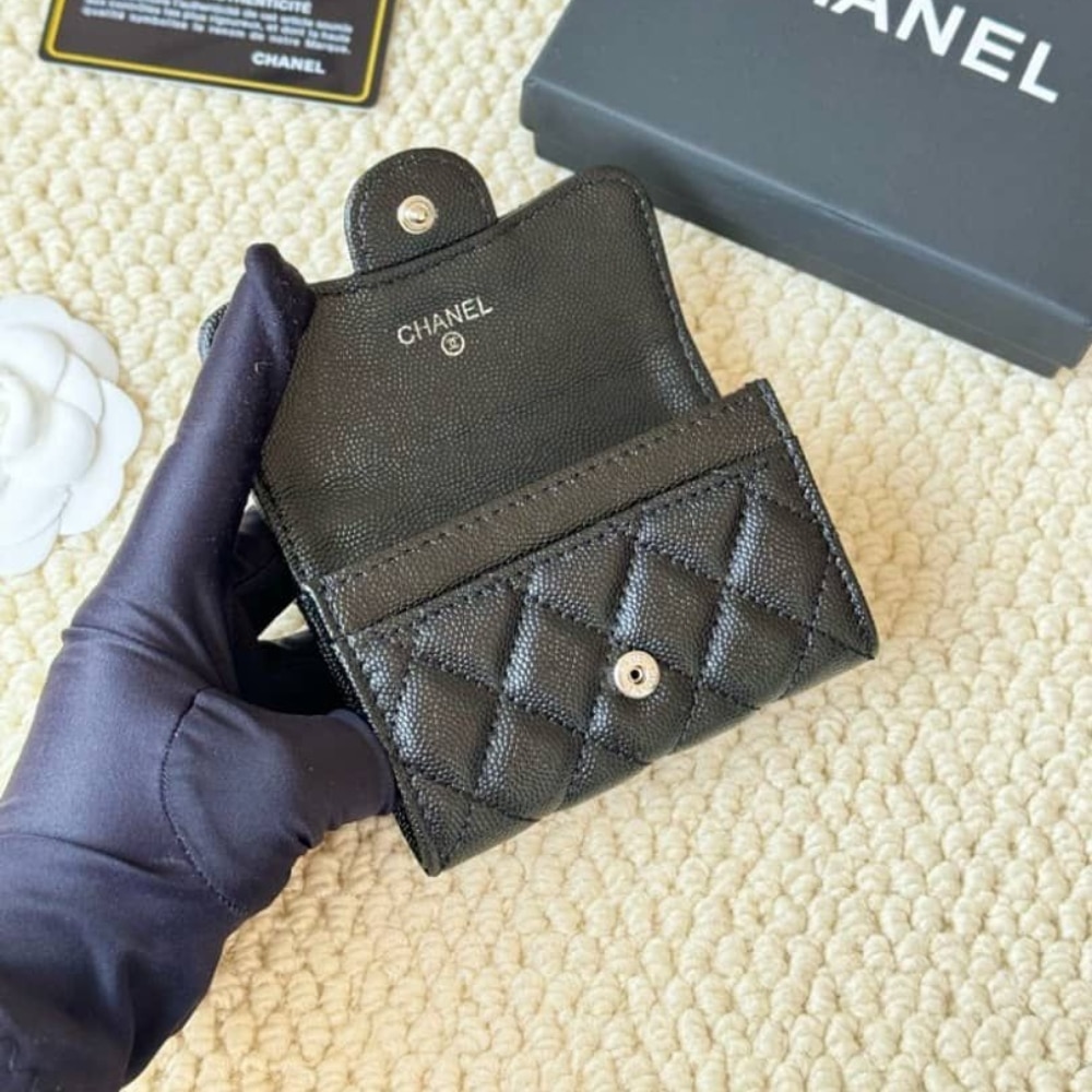 Chanel Classic Card Holder Grain Leather Black With Silver Hardware 11Cm Ap0214 Y01588 C3906
