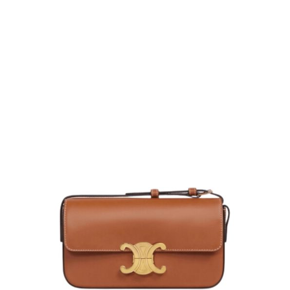 CELINE TRIOMPHE SHOULDER BAG IN SHINY CALFSKIN BROWN