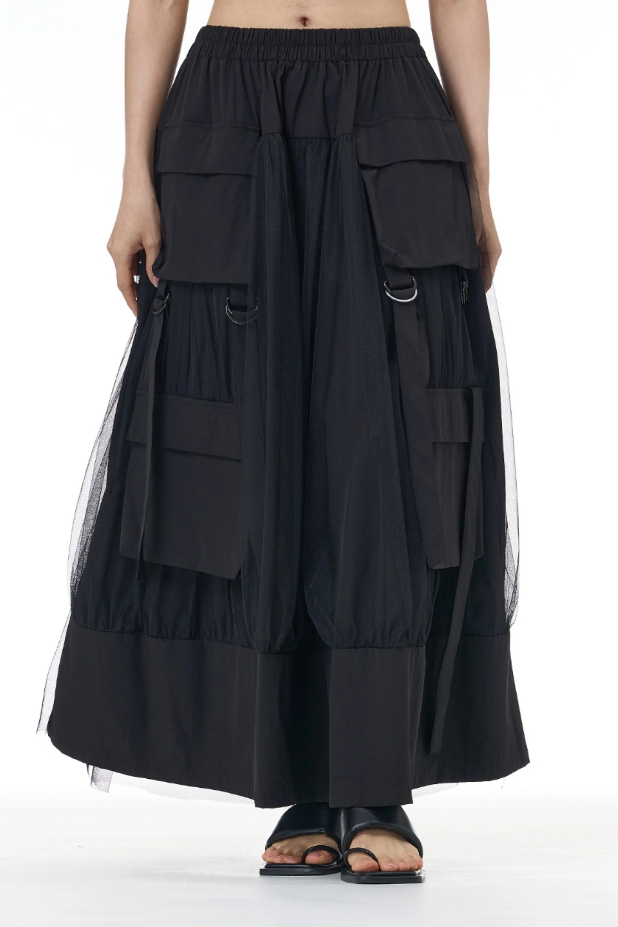 Black Mesh Layered Skirt