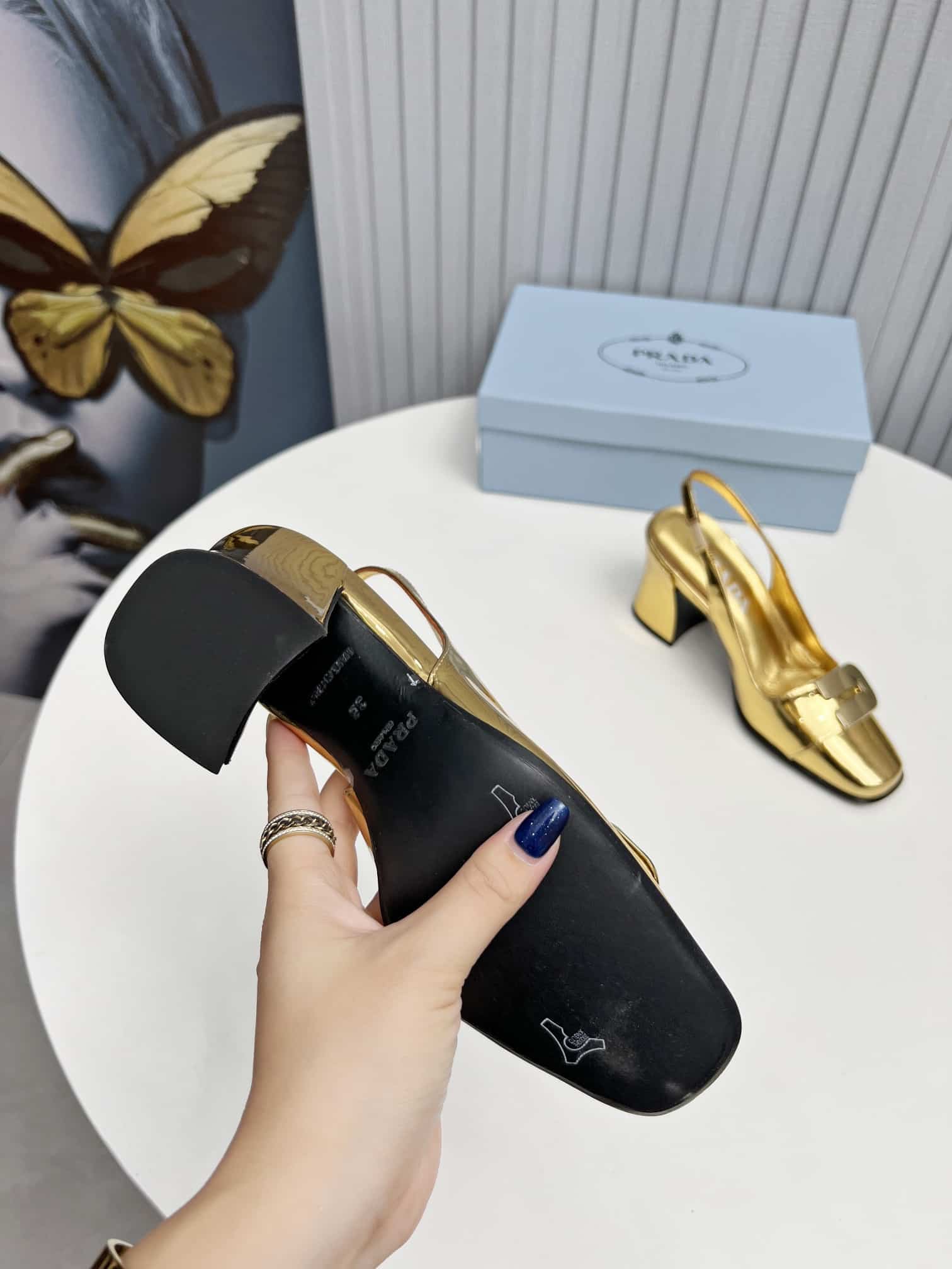 Prada Leather Slingback Pumps Gold