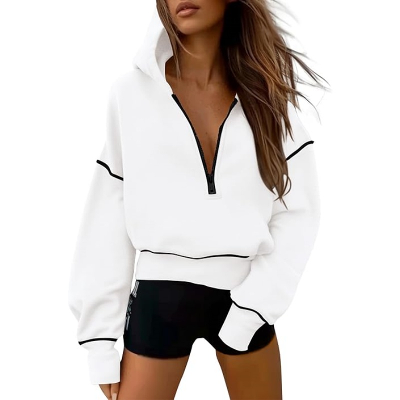 Women's Fall Half Zip Cropped Hoodie Sweatshirt