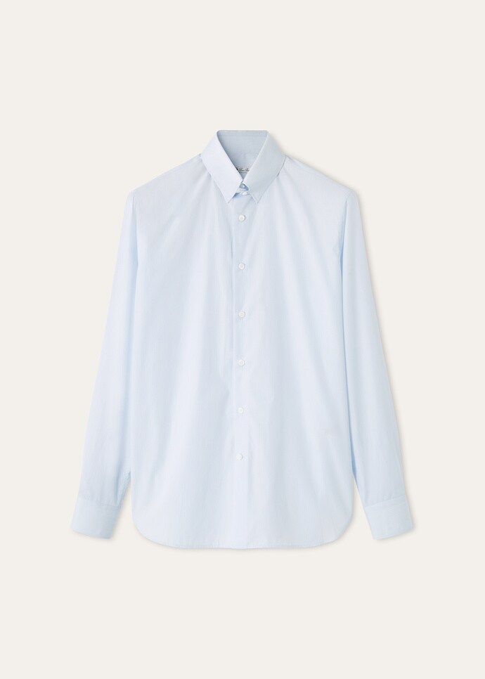 Loro Piana FRM1800 Luis Shirt White And Sky Blue Stripe