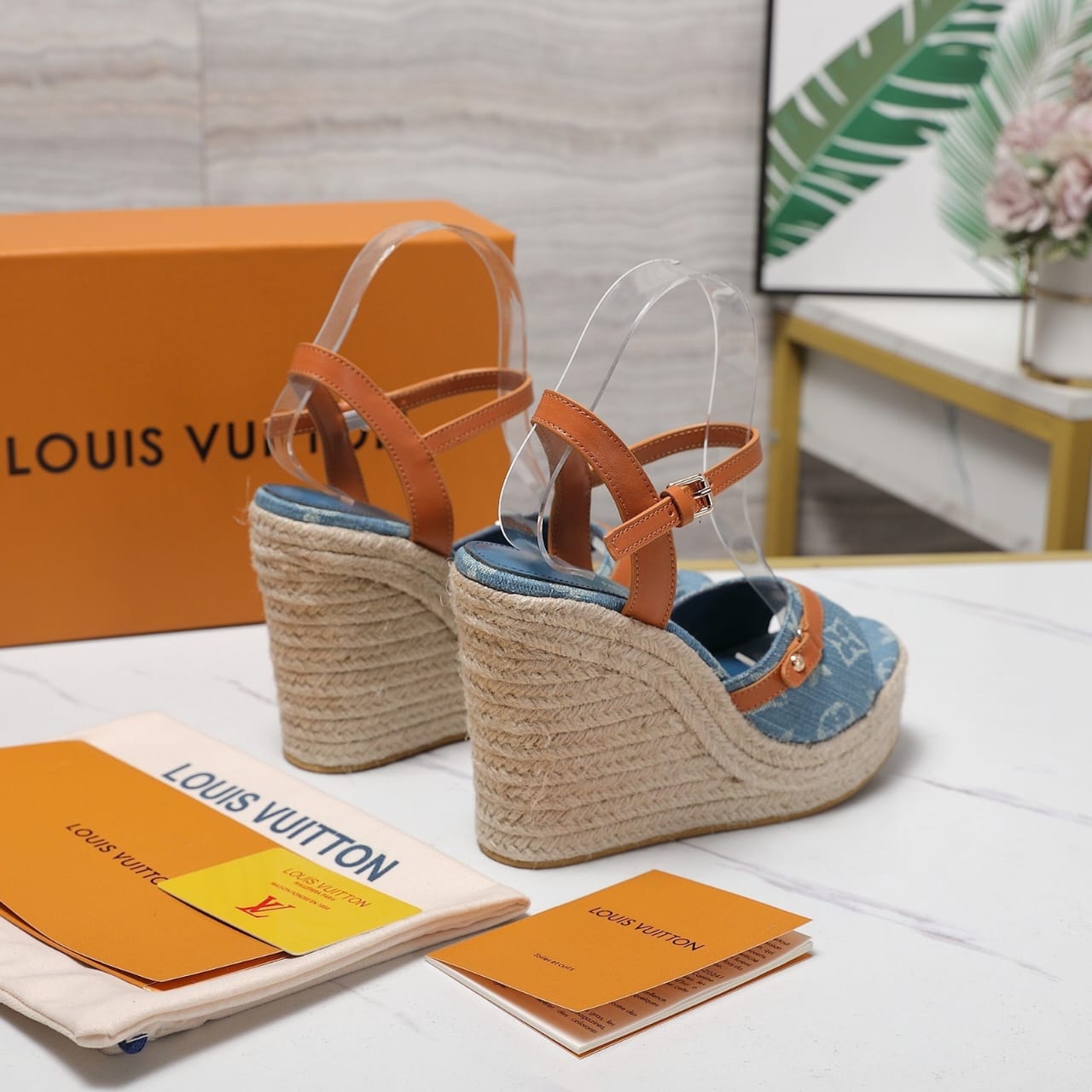 Louis Vuitton Helios Wedge Sandal Denim Blue 1Acizj