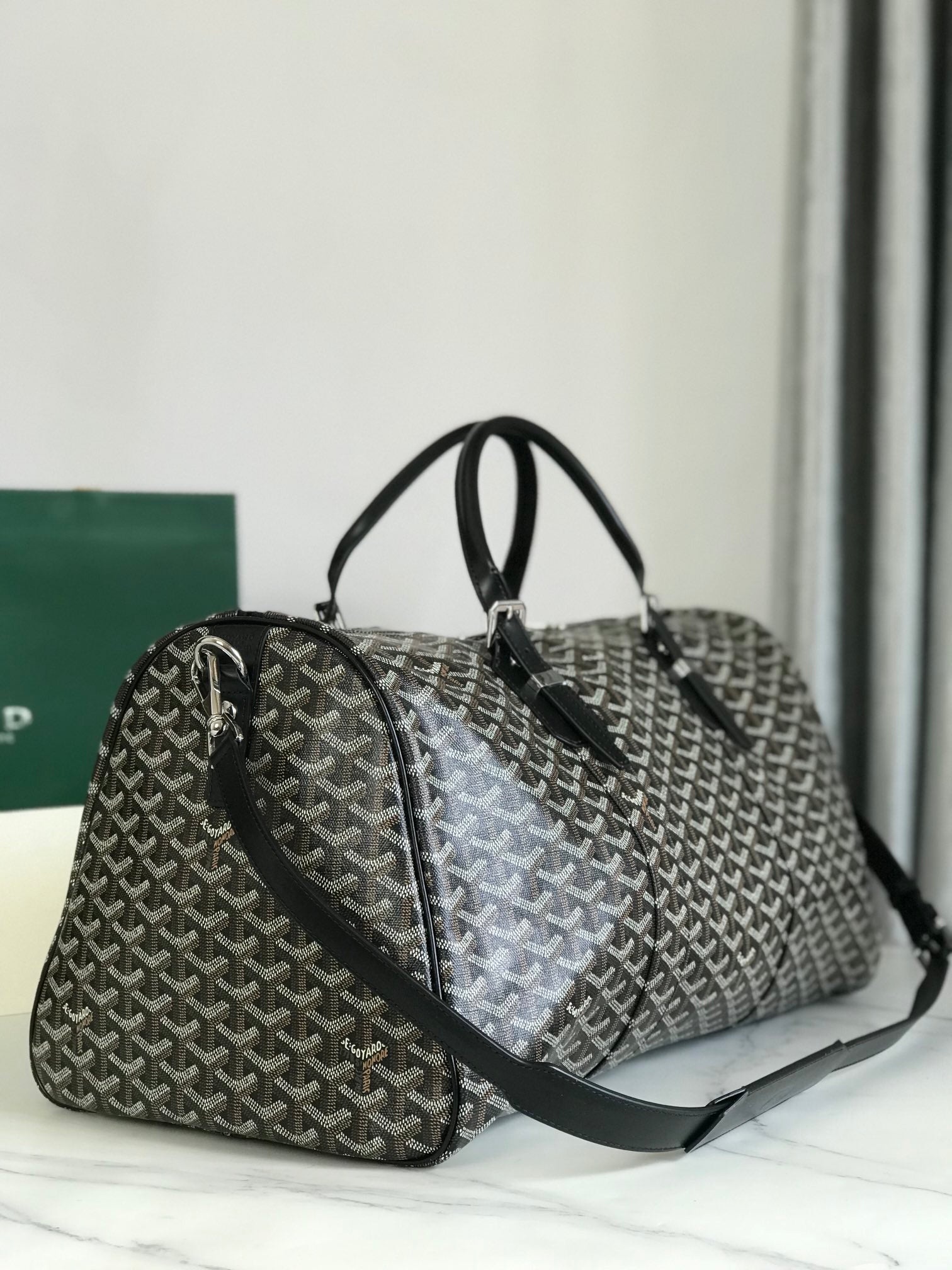 Goyard Boston 50 Bag Cm Black Goyardine Canvas And Calfskin Trim