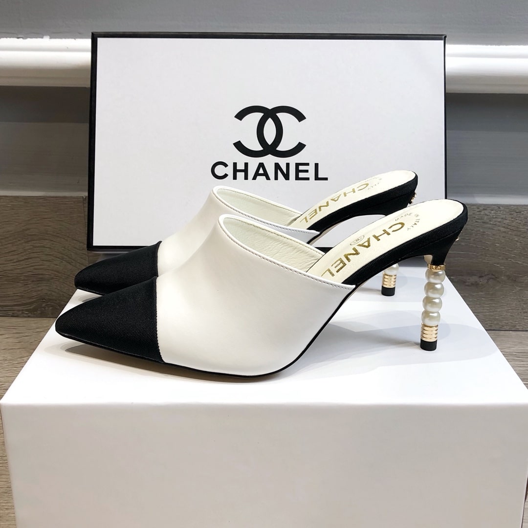 Chanel Mules Grosgrain White