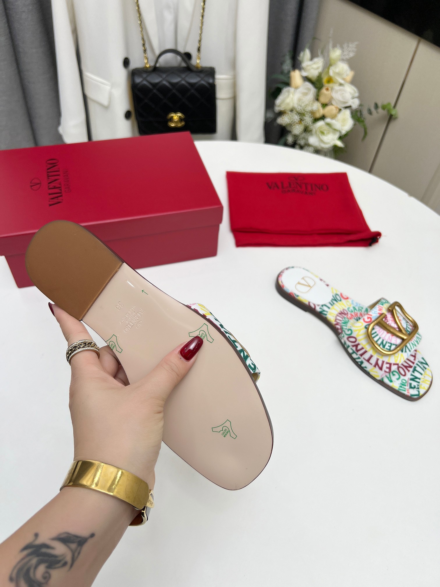 Valentino Garavani Escape Slide Sandal In Canvas With Valentino Loop Print Ws0Bd5Ful Qd7