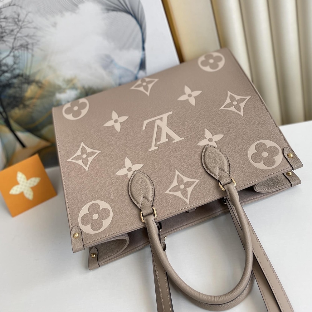 Louis Vuitton Onthego MM Monogram Empreinte Leather Tote Bag Dove Cream 35cm M45494