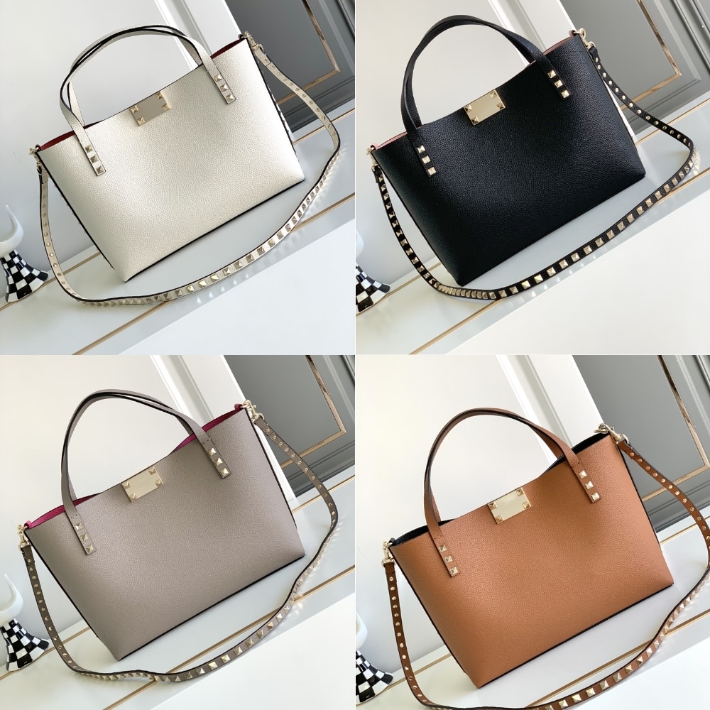 Valentino Garavani Rockstud Small Tote Bag Grey 28Cm