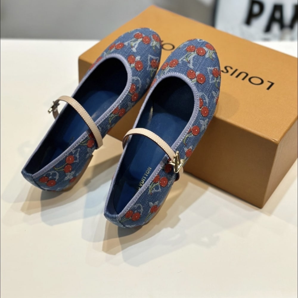Louis Vuitton X Takashi Murakami Romy Flat Ballerina Monogram Cherry Denim 1Ahkov