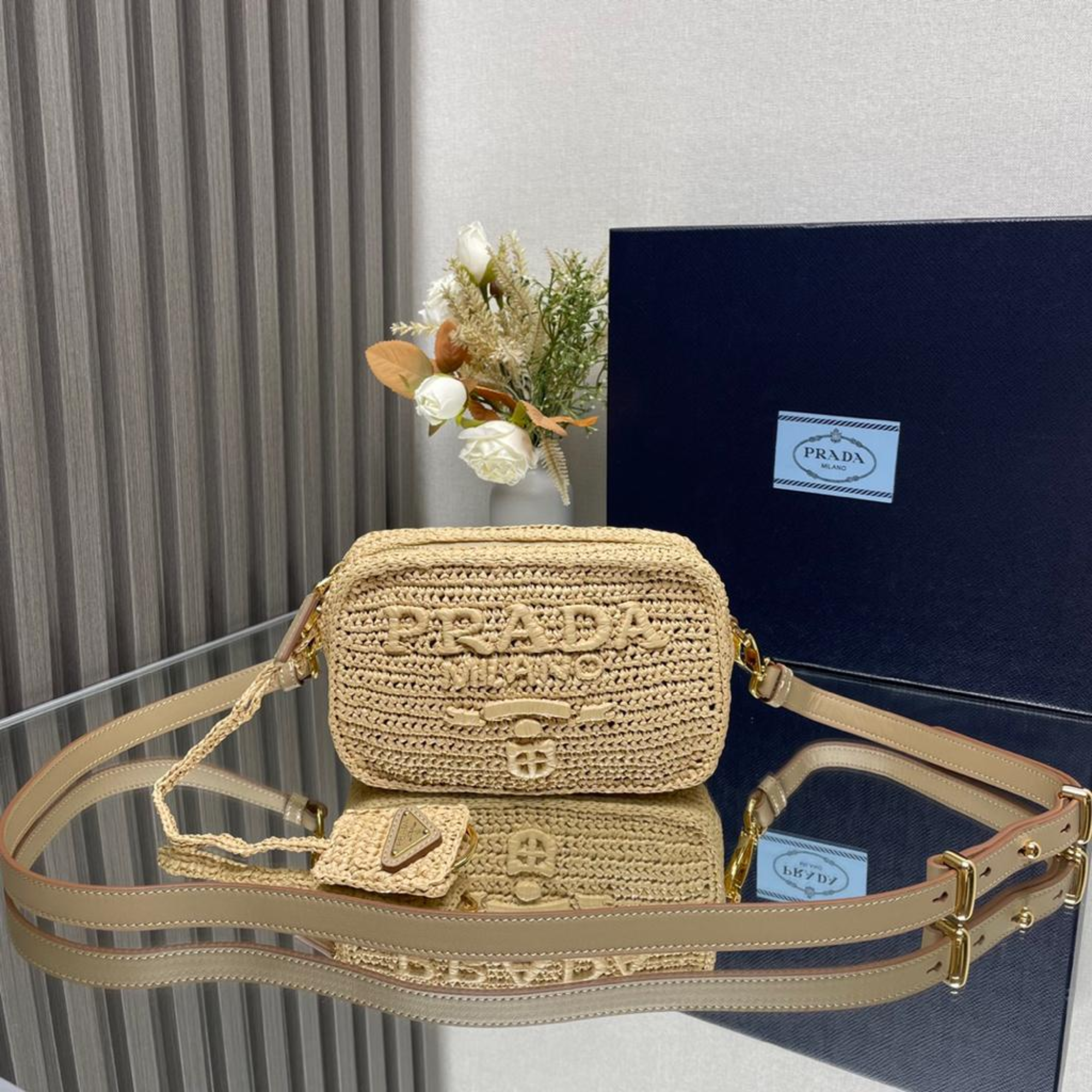 Prada Crochet Prada Brique Bag Natural 20Cm