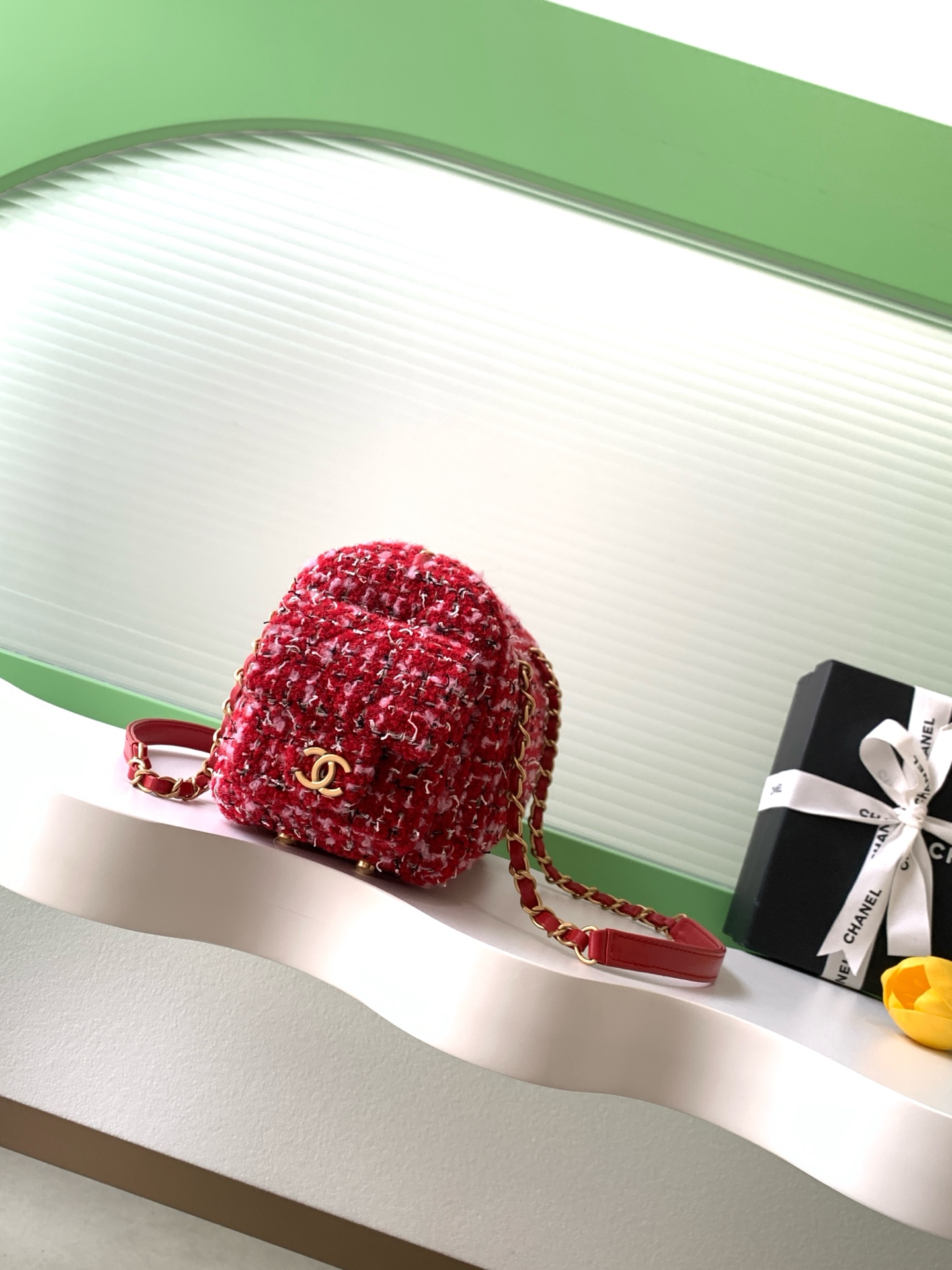 Chanel Red Fabric Bowling Bag