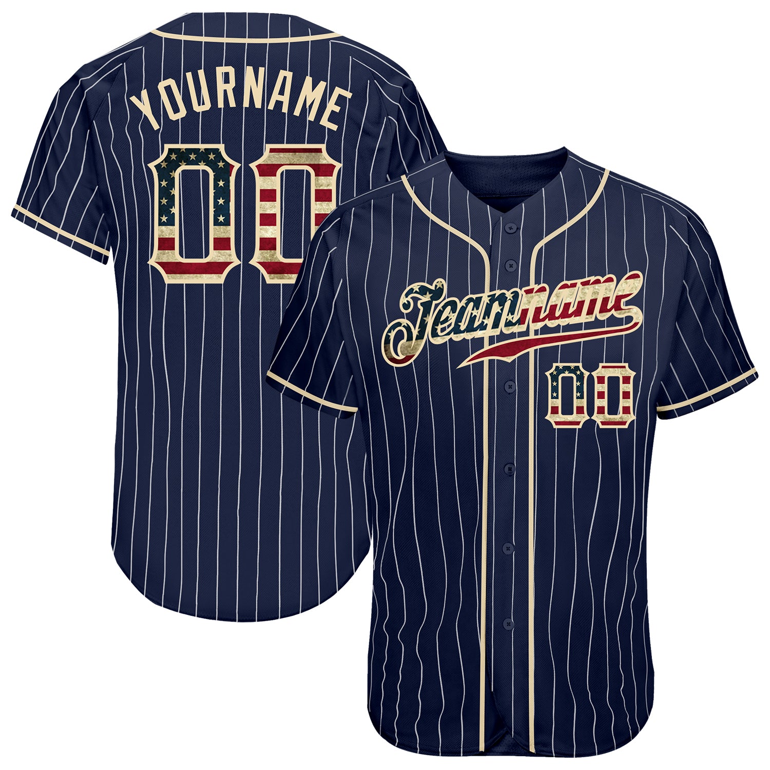 Custom Navy White Pinstripe Vintage USA Flag-Cream  Baseball Jersey