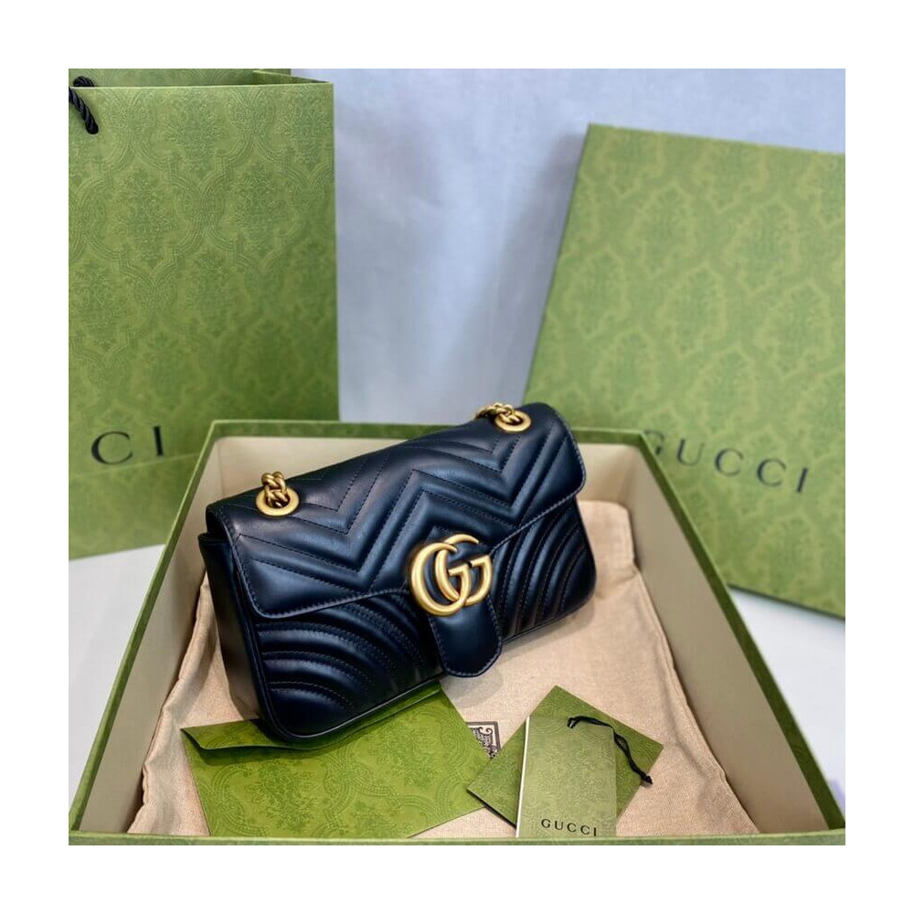 Gucci GG Marmont Matelasse Chevron Leather Small Shoulder Bag Black