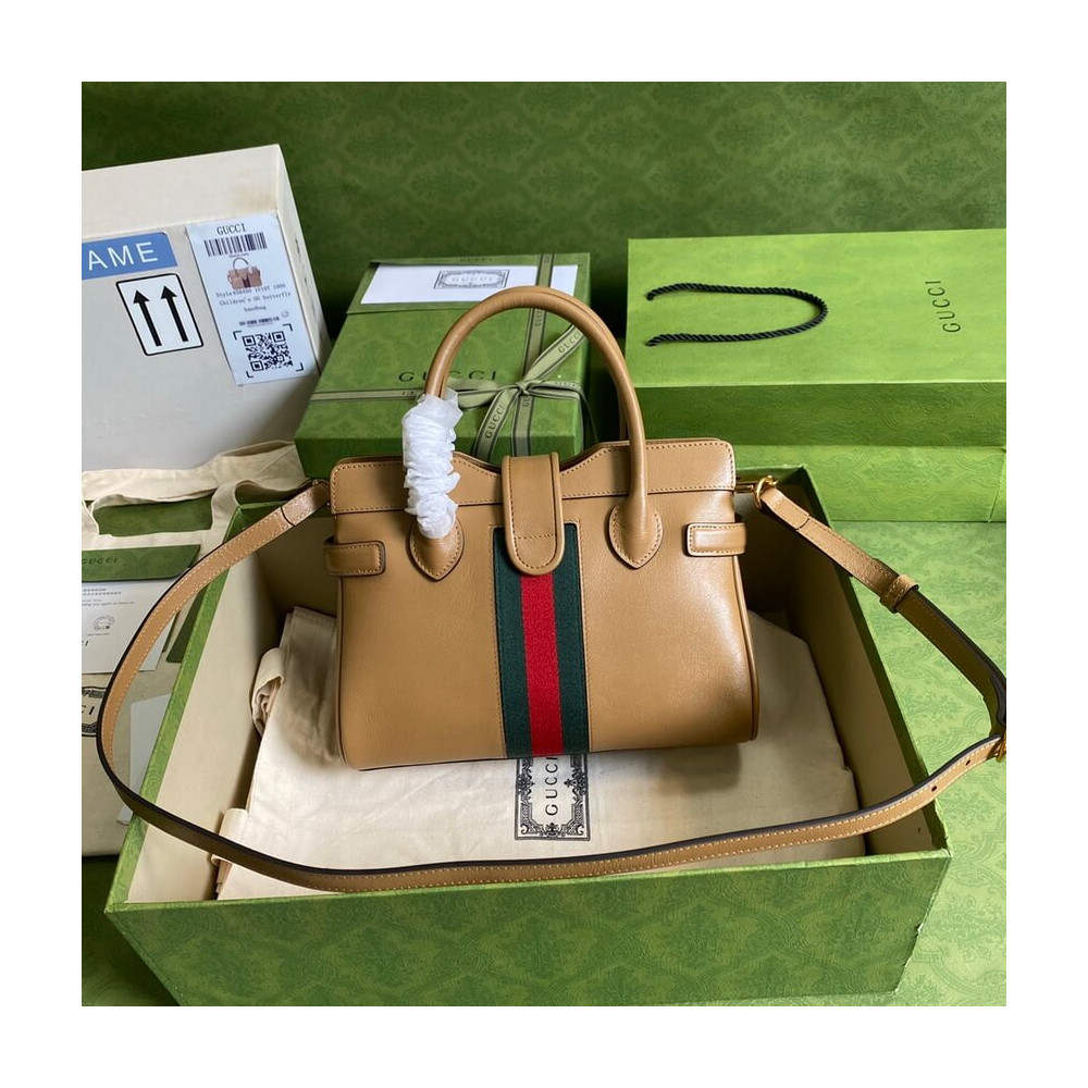 Gucci Small Top Handle Bag with Double G in Brown Leather