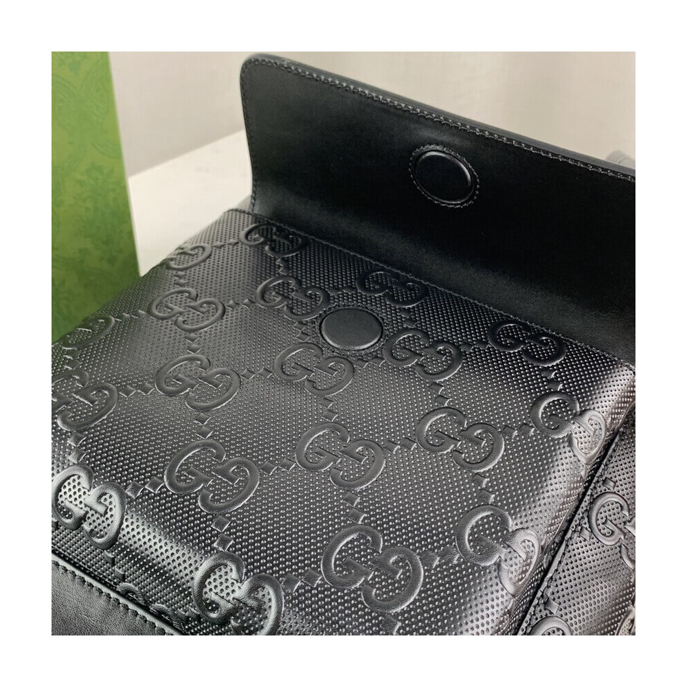 Gucci GG Embossed Backpack in Black Leather