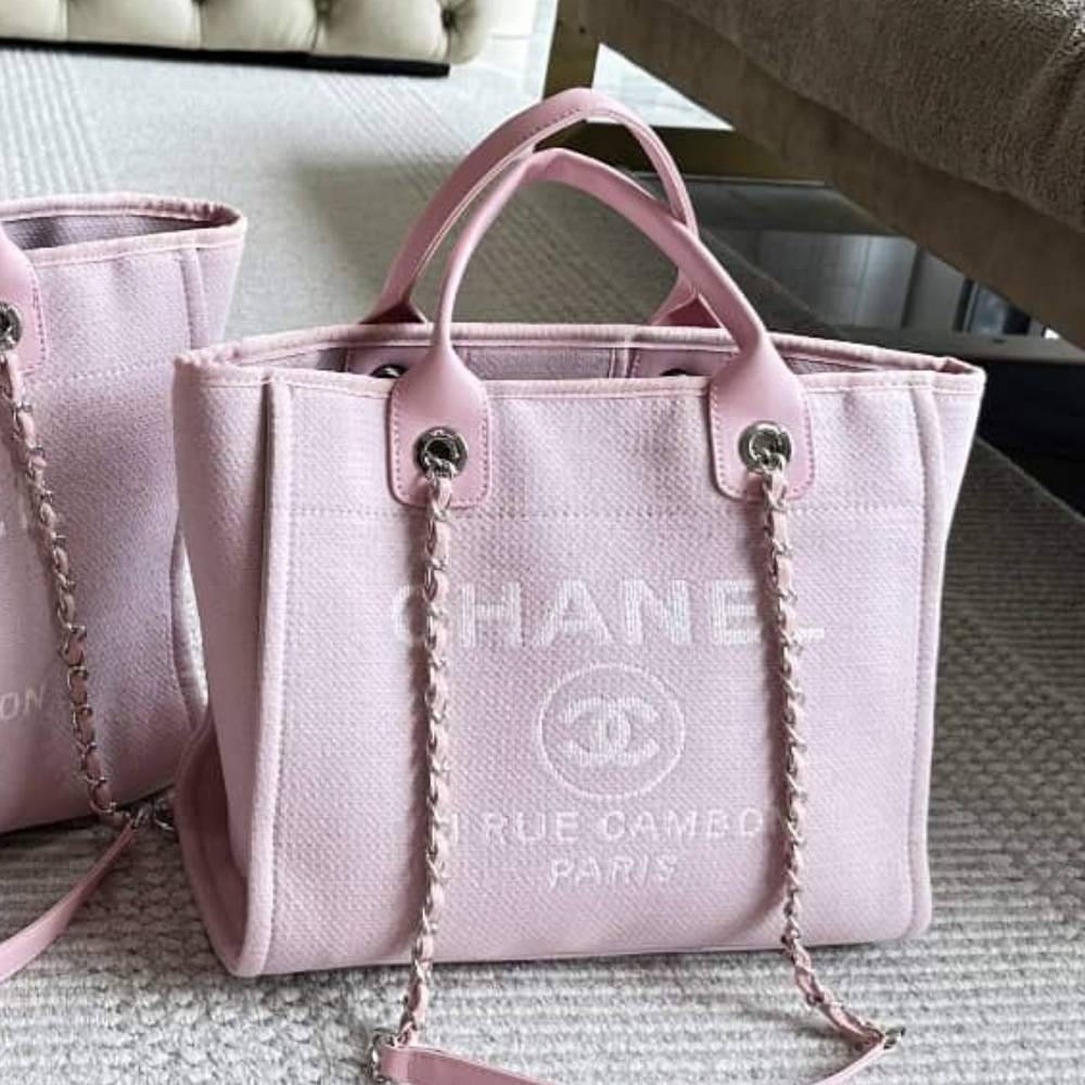 Chanel Small Deauville Shopping Tote Bag Mixed Fibers Pink 33Cm AS3257 B07300 NH622