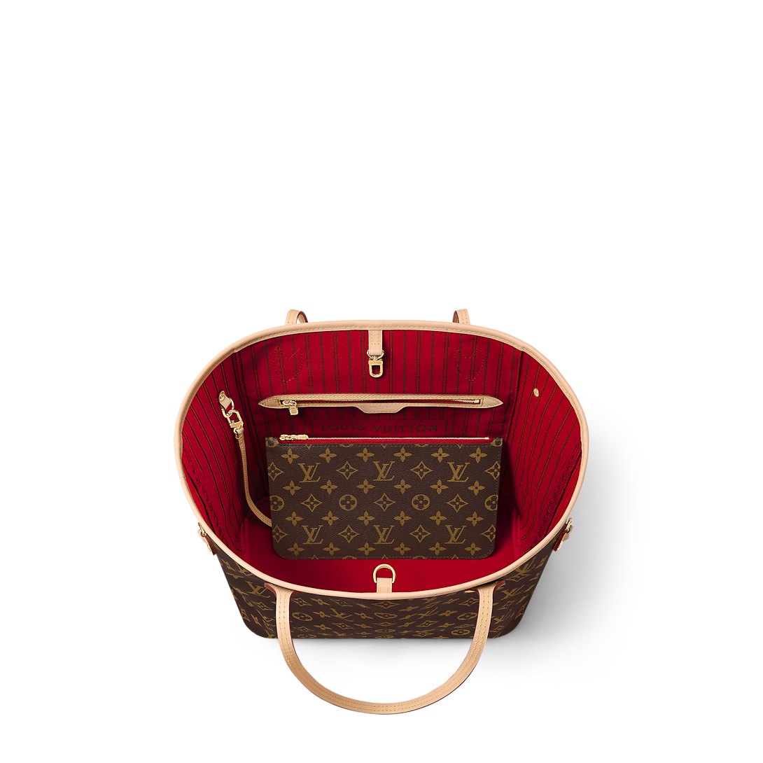 Louis Vuitton Neverfull MM Monogram Canvas Tote Bag Cerise Red 31cm M46987