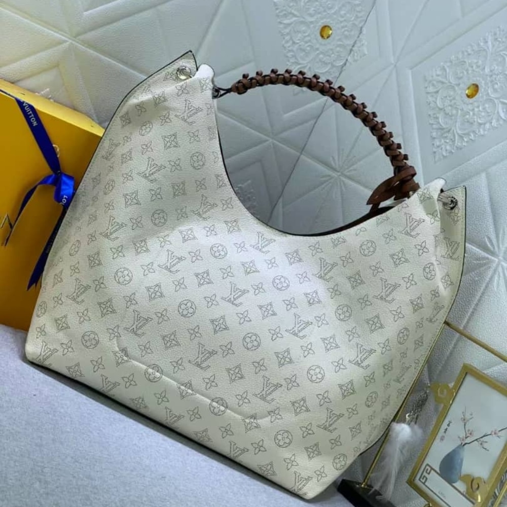 Louis Vuitton Carmel Hobo Mahina Leather White And Brown 40Cm